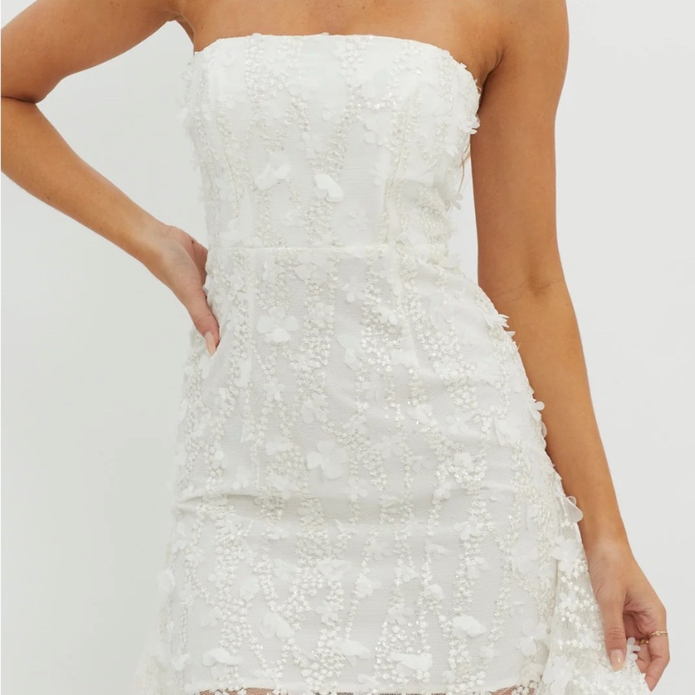 Selfie Leslie Lacynda Strapless Embellished Mini Dress White